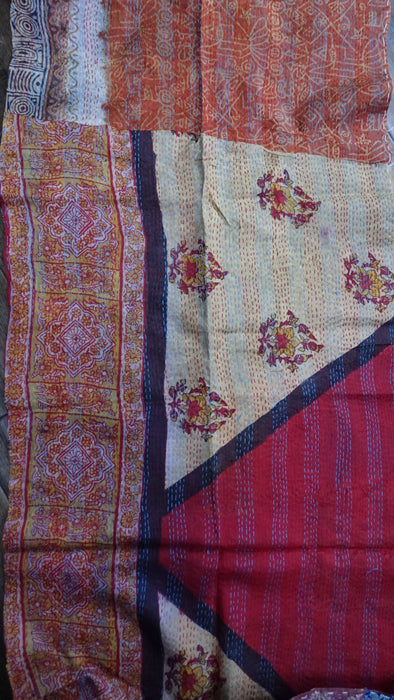 Double Sided Pure Silk Patchwork Scarf With Kantha Stitching - new