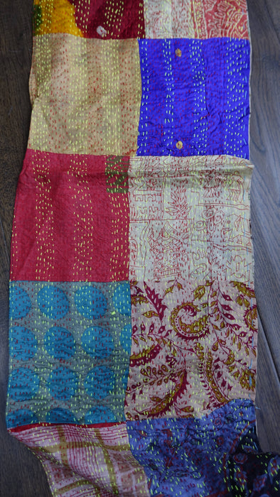 Double Sided Pure Silk Patchwork Scarf With Kantha Stitching - new