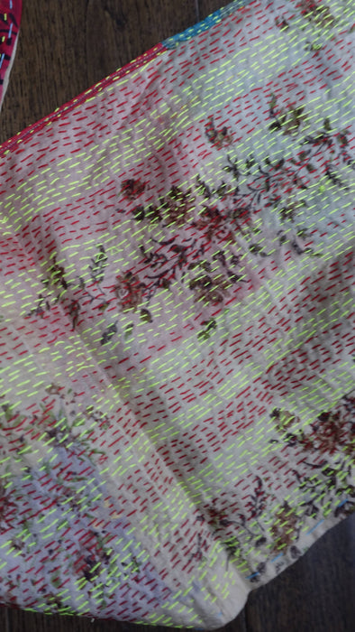 Double Sided Pure Silk Patchwork Scarf With Kantha Stitching - new