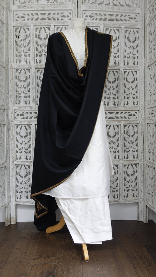 Black wool shawl with pink, green and blue floral embroidery – view 2