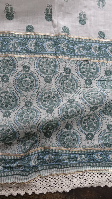 Light Blue And White Cotton Thin Scarf