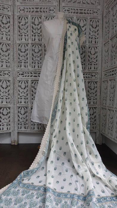 Light Blue And White Cotton Thin Scarf