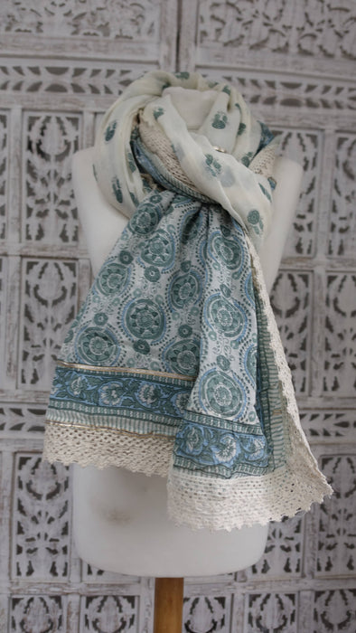 Light Blue And White Cotton Thin Scarf