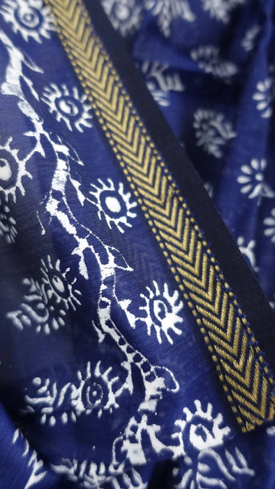 Blue And White Printed Cotton Dupatta