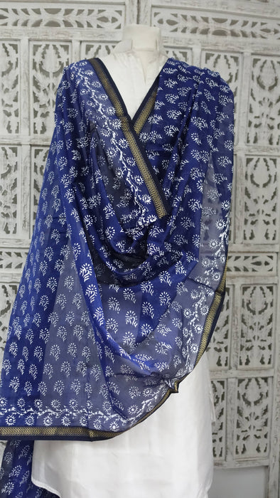 Blue And White Printed Cotton Dupatta