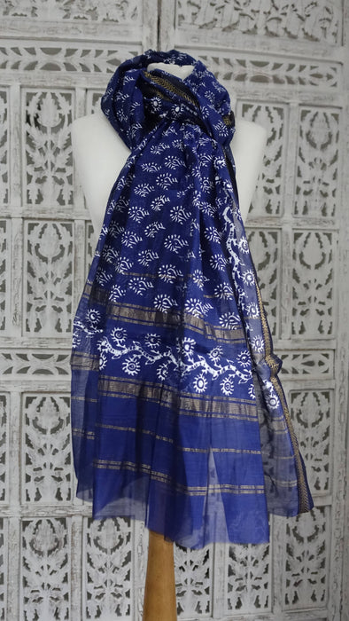 Blue And White Printed Cotton Dupatta