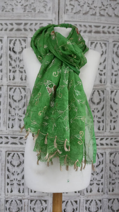 Green Vintage Embroidered Dupatta