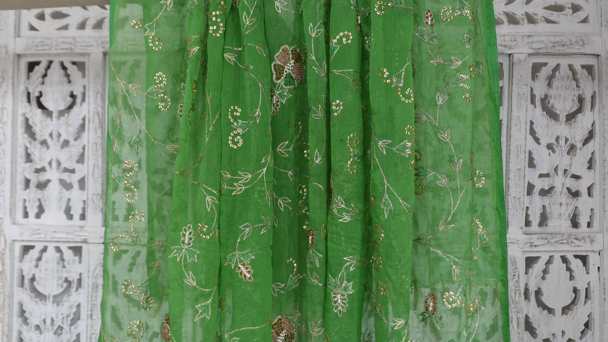 Green Vintage Embroidered Dupatta