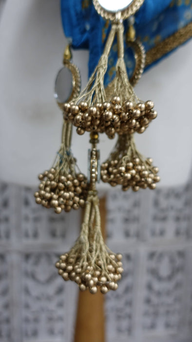 Blue Bandhani Crushed Silk Dupatta With Gold Bead Tassels
