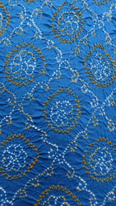 Blue Bandhani Crushed Silk Dupatta With Gold Bead Tassels