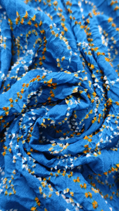 Blue Bandhani Crushed Silk Dupatta With Gold Bead Tassels