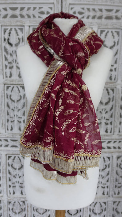 Maroon Chiffon Vintage Wedding Dupatta