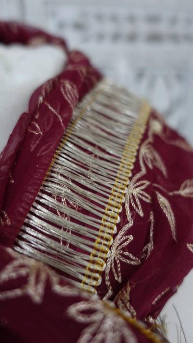 Maroon Chiffon Vintage Wedding Dupatta
