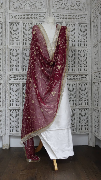 Maroon Chiffon Vintage Wedding Dupatta