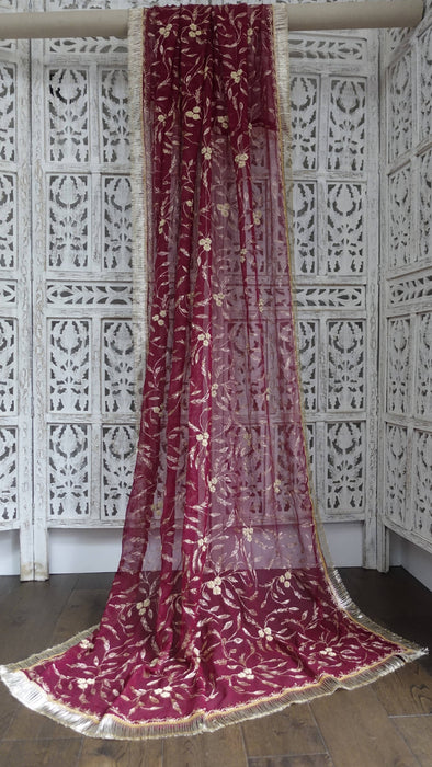 Maroon Chiffon Vintage Wedding Dupatta