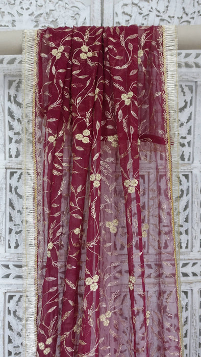 Maroon Chiffon Vintage Wedding Dupatta