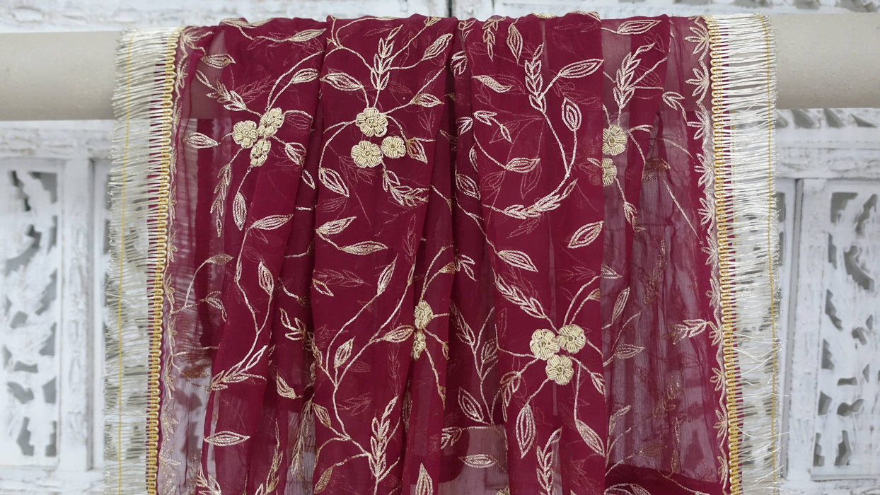 Maroon Chiffon Vintage Wedding Dupatta