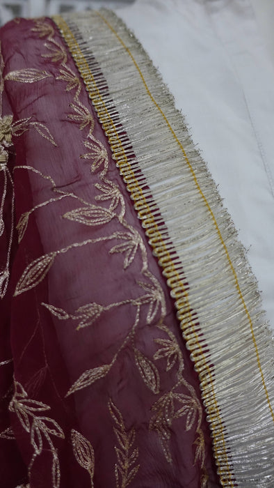 Maroon Chiffon Vintage Wedding Dupatta
