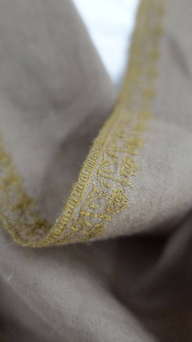 Brown Kashmiri pure wool shawl with gold thread embroidery – view 6
