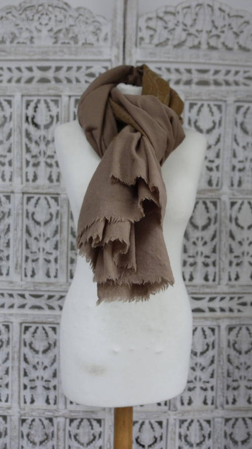 Brown Kashmiri pure wool shawl with gold thread embroidery