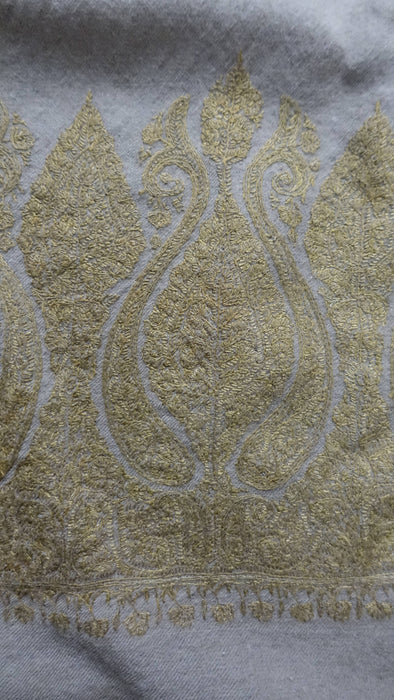 Brown Kashmiri pure wool shawl with gold thread embroidery – view 3