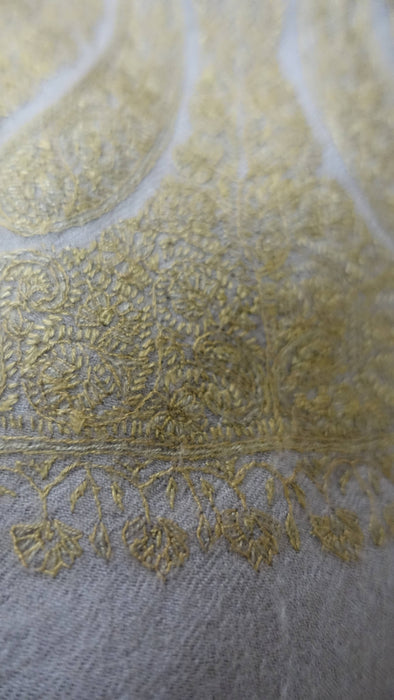 Brown Kashmiri pure wool shawl with gold thread embroidery – view 5