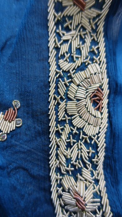 Blue Silk Chiffon Vintage Zardosi Dupatta - Preloved
