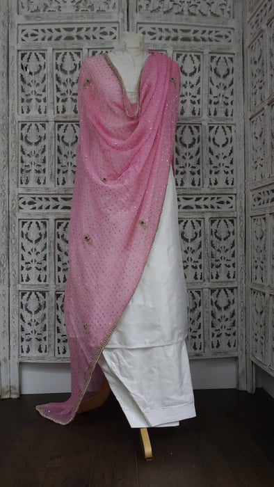 Baby Pink Vintage Zardosi Wedding Dupatta - Preloved
