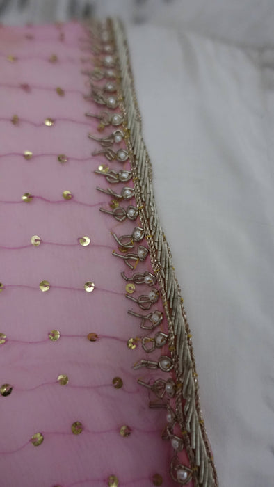 Baby Pink Vintage Zardosi Wedding Dupatta - Preloved