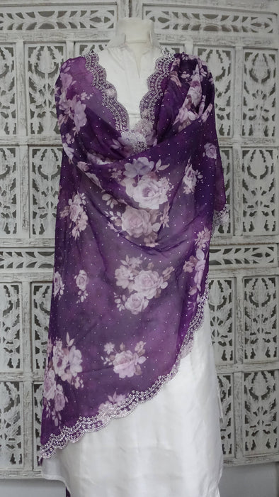 Purple Silky Voile With Diamante Detailing - New