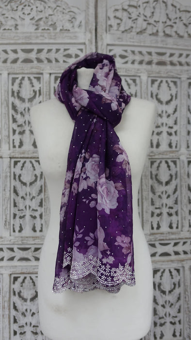 Purple Silky Voile With Diamante Detailing - New