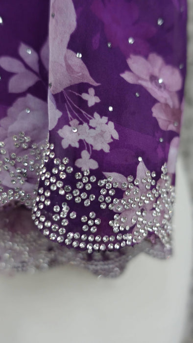 Purple Silky Voile With Diamante Detailing - New