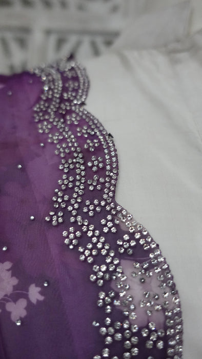 Purple Silky Voile With Diamante Detailing - New