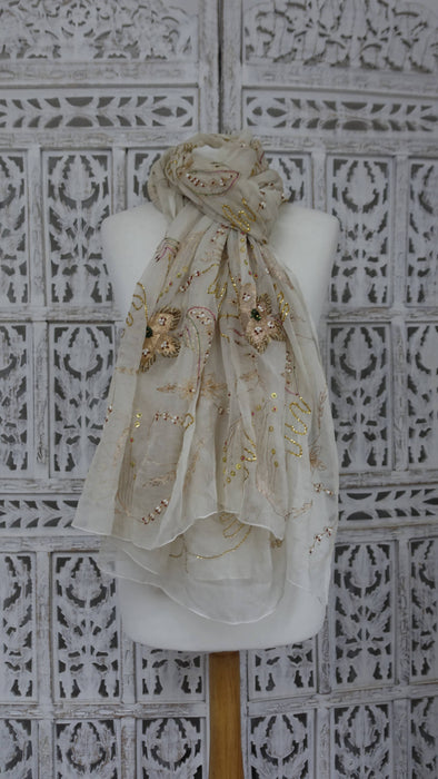 Cream Vintage Silk Chiffon Embellished Dupatta