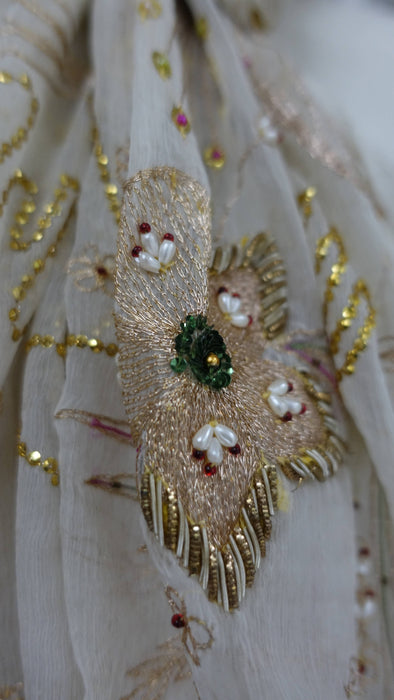 Cream Vintage Silk Chiffon Embellished Dupatta