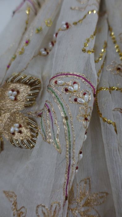 Cream Vintage Silk Chiffon Embellished Dupatta
