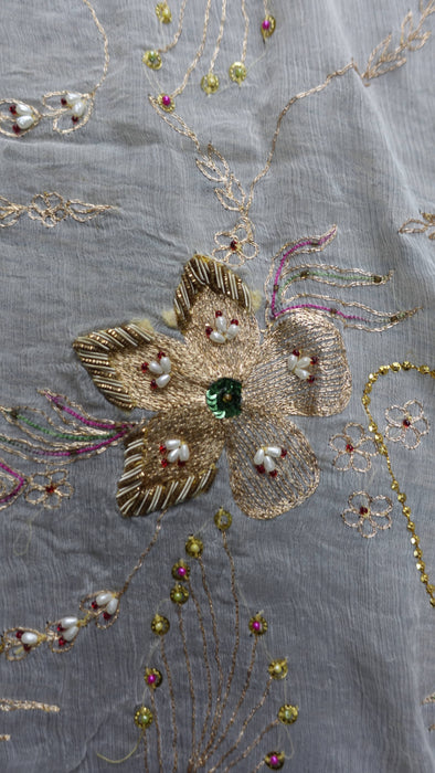 Cream Vintage Silk Chiffon Embellished Dupatta