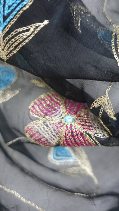 Black Vintage Embroidered Chiffon Dupatta