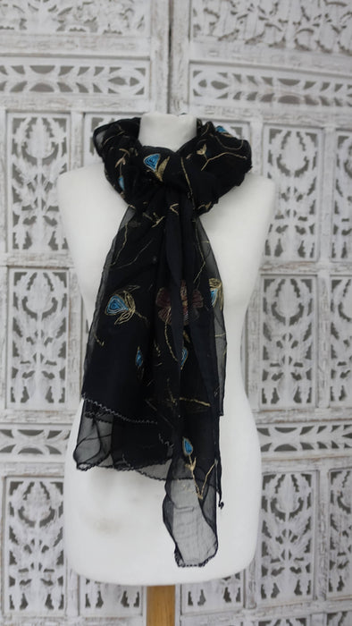 Black Vintage Embroidered Chiffon Dupatta