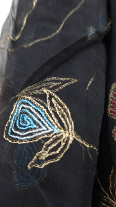 Black Vintage Embroidered Chiffon Dupatta