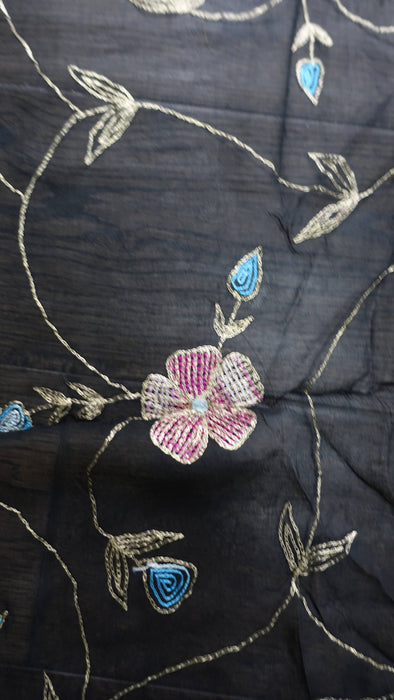 Black Vintage Embroidered Chiffon Dupatta