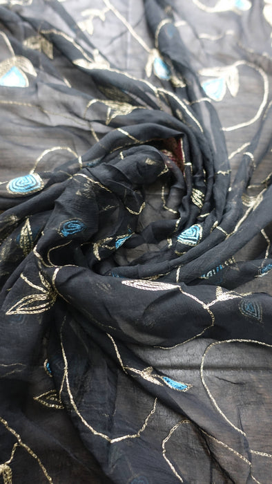 Black Vintage Embroidered Chiffon Dupatta