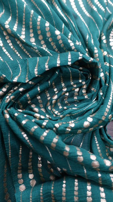 Teal With Gold Block Print Chiffon Blend - New
