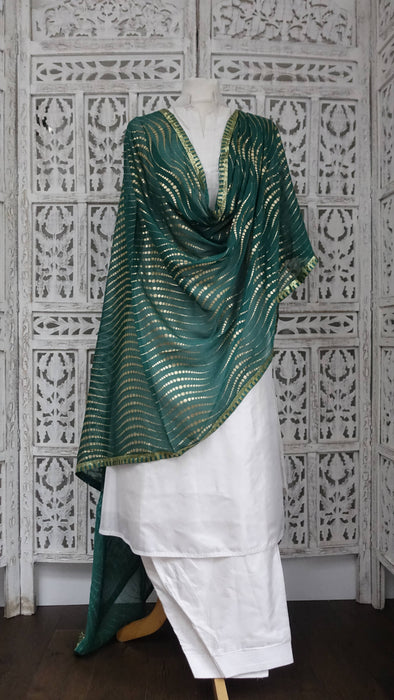 Teal With Gold Block Print Chiffon Blend - New