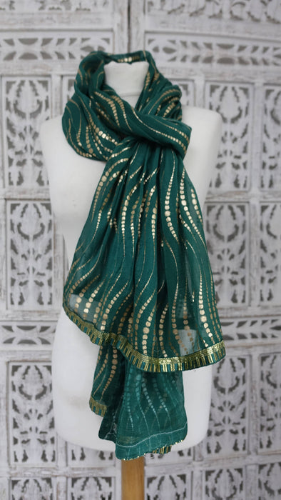 Teal With Gold Block Print Chiffon Blend - New