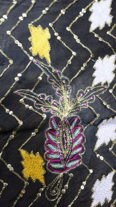Black Chiffon Vintage Embroidered Chiffon Dupatta
