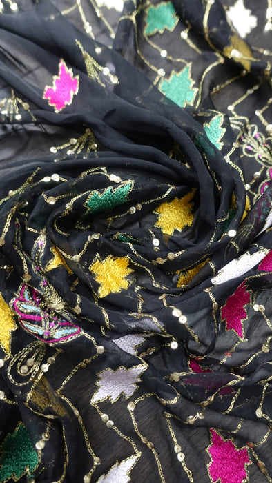 Black Chiffon Vintage Embroidered Chiffon Dupatta