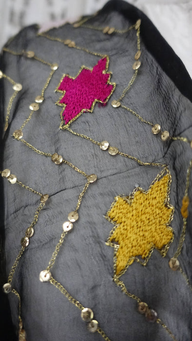 Black Chiffon Vintage Embroidered Chiffon Dupatta