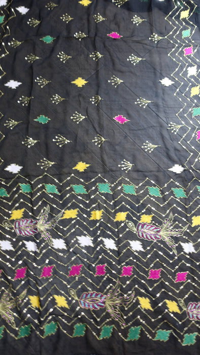 Black Chiffon Vintage Embroidered Chiffon Dupatta