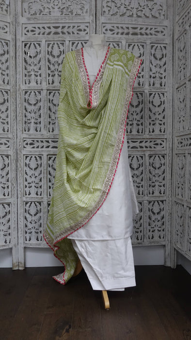 Light Green And White Cotton With Braid Trim - Preloved